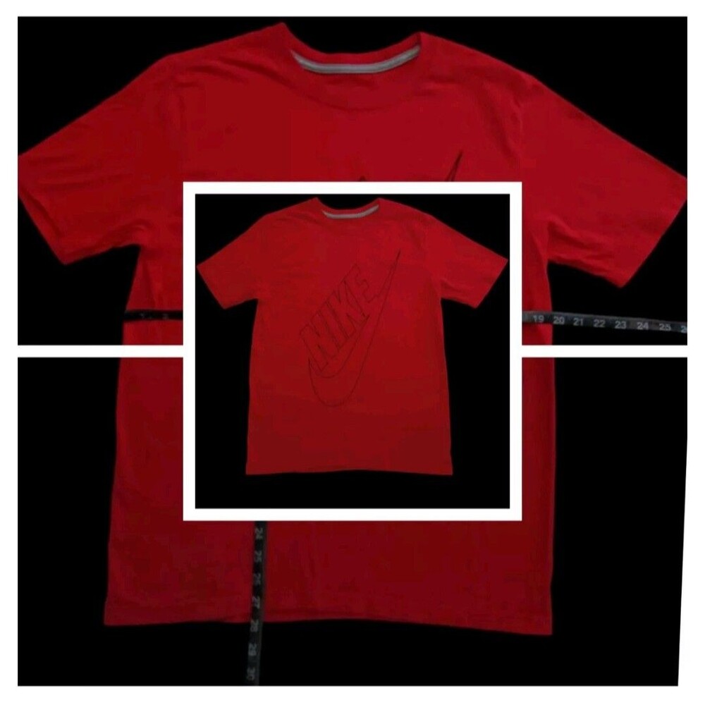Outline Nike Og Swoosh Logo T-Shirt Bred Colorway Black And Red Mens Medium